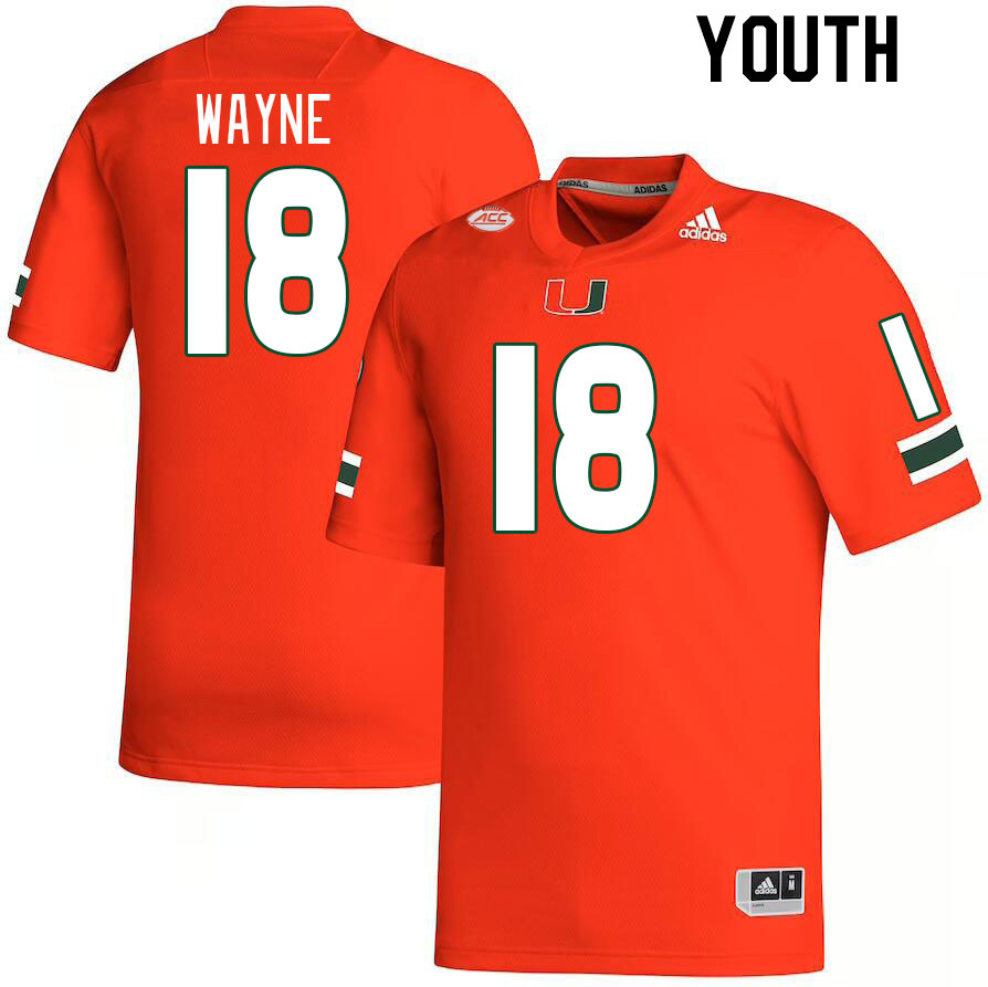 Youth #18 Jayden Wayne Miami Hurricanes College Football Jerseys Stitched-Orange